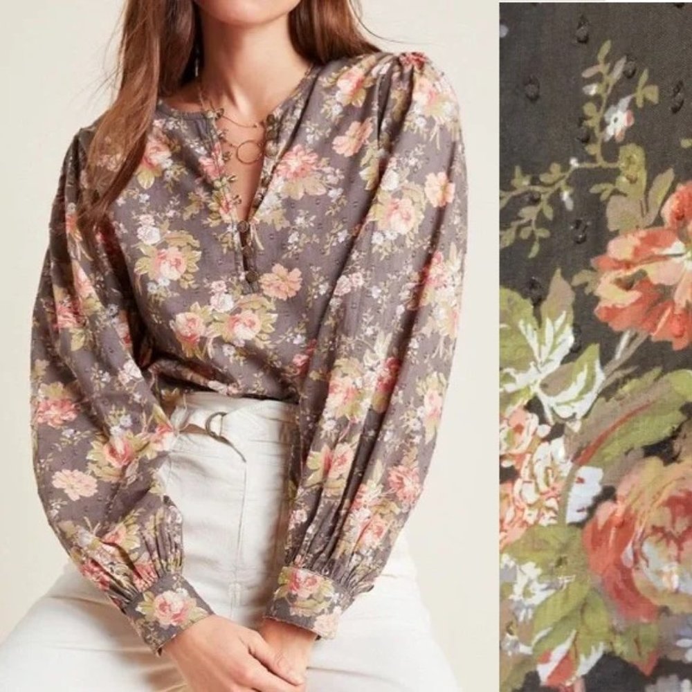 Anthropologie | Clip-Dot Peasant Blouse